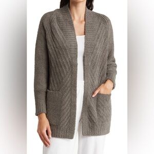 Barefoot Dreams NWT Cozy Chic Directional Ribbed Cardigan S Olive Branch Green